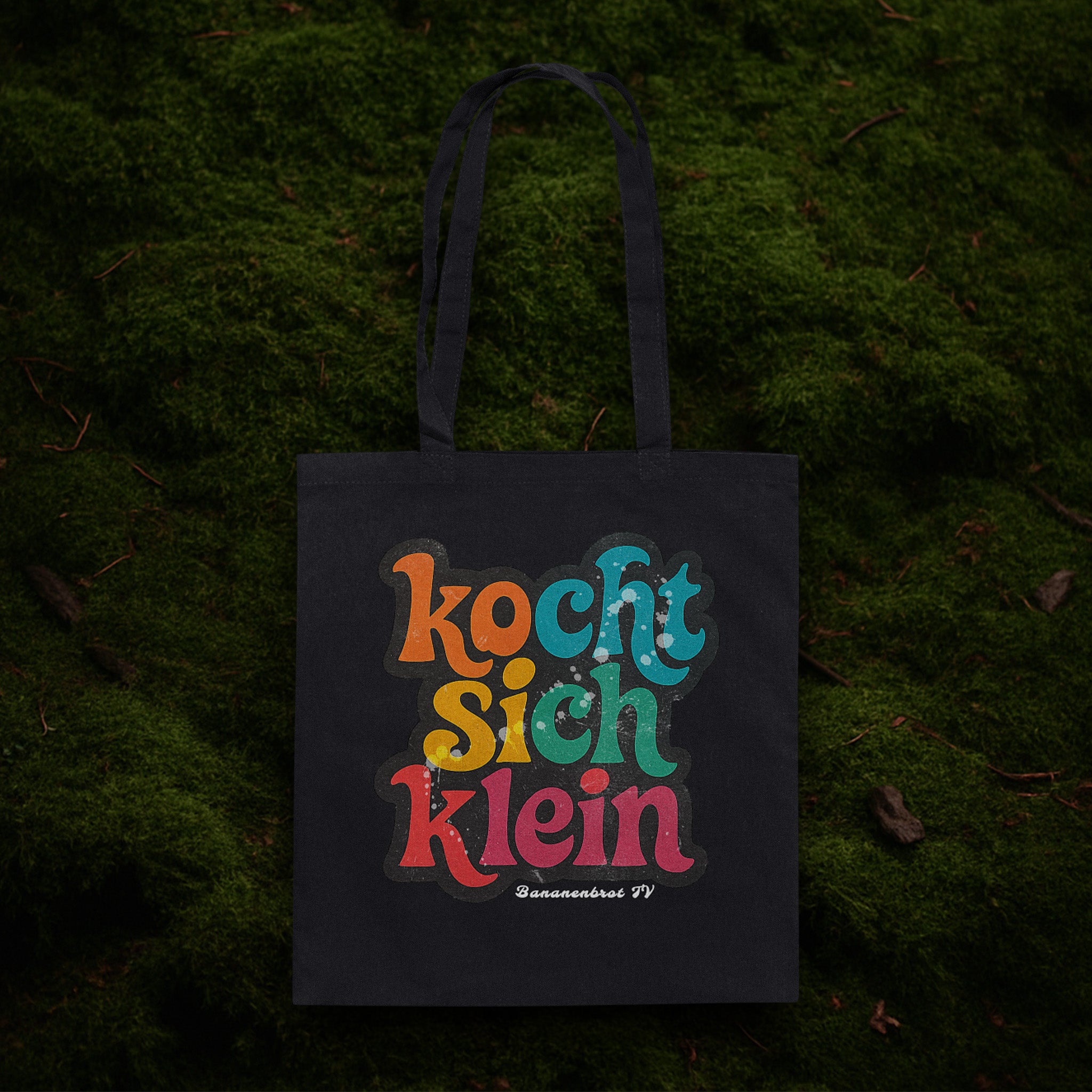 Nachhaltige Baumwolltasche aus Bio-Baumwolle in Schwarz – Print „kocht sich klein“ von Natura Umbra.
