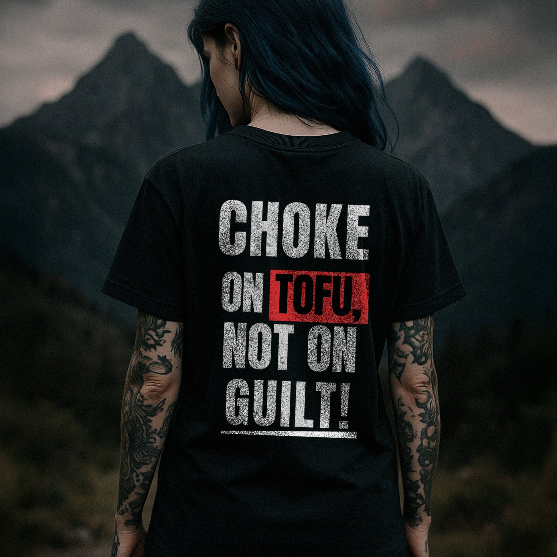 Nachhaltiges Unisex T-Shirt in Schwarz mit Backprint „Extinct means Forever“ – Stanley/Stella Creator 2.0 von Natura Umbra, getragen vom Model.