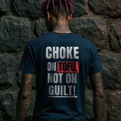 Nachhaltiges Unisex T-Shirt in French Navy mit Backprint „Extinct means Forever“ – Stanley/Stella Creator 2.0 von Natura Umbra, getragen von einem männlichen Model.